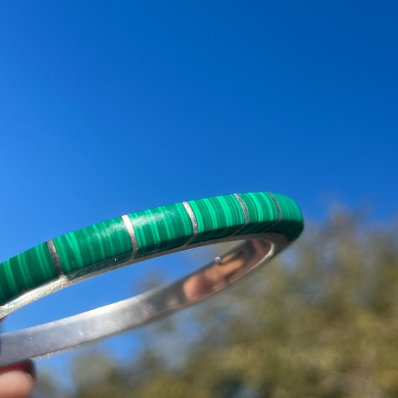 Vintage Malachite 925 Mexico Silver Bracelet - Picture 14 of 16